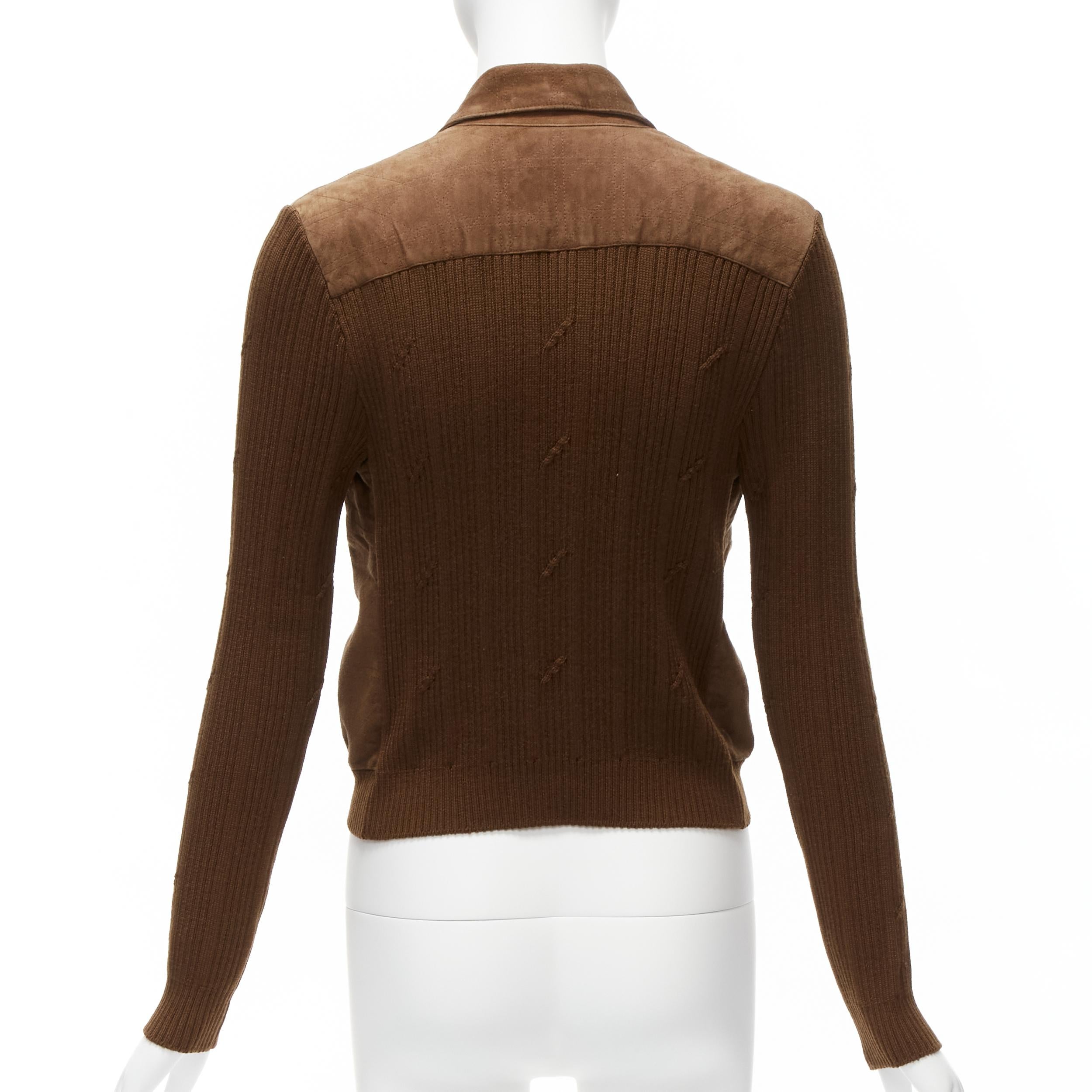 Women's CHRISTIAN DIOR Vintage Cannage stitch brown suede ribbed half zip sweater For Sale