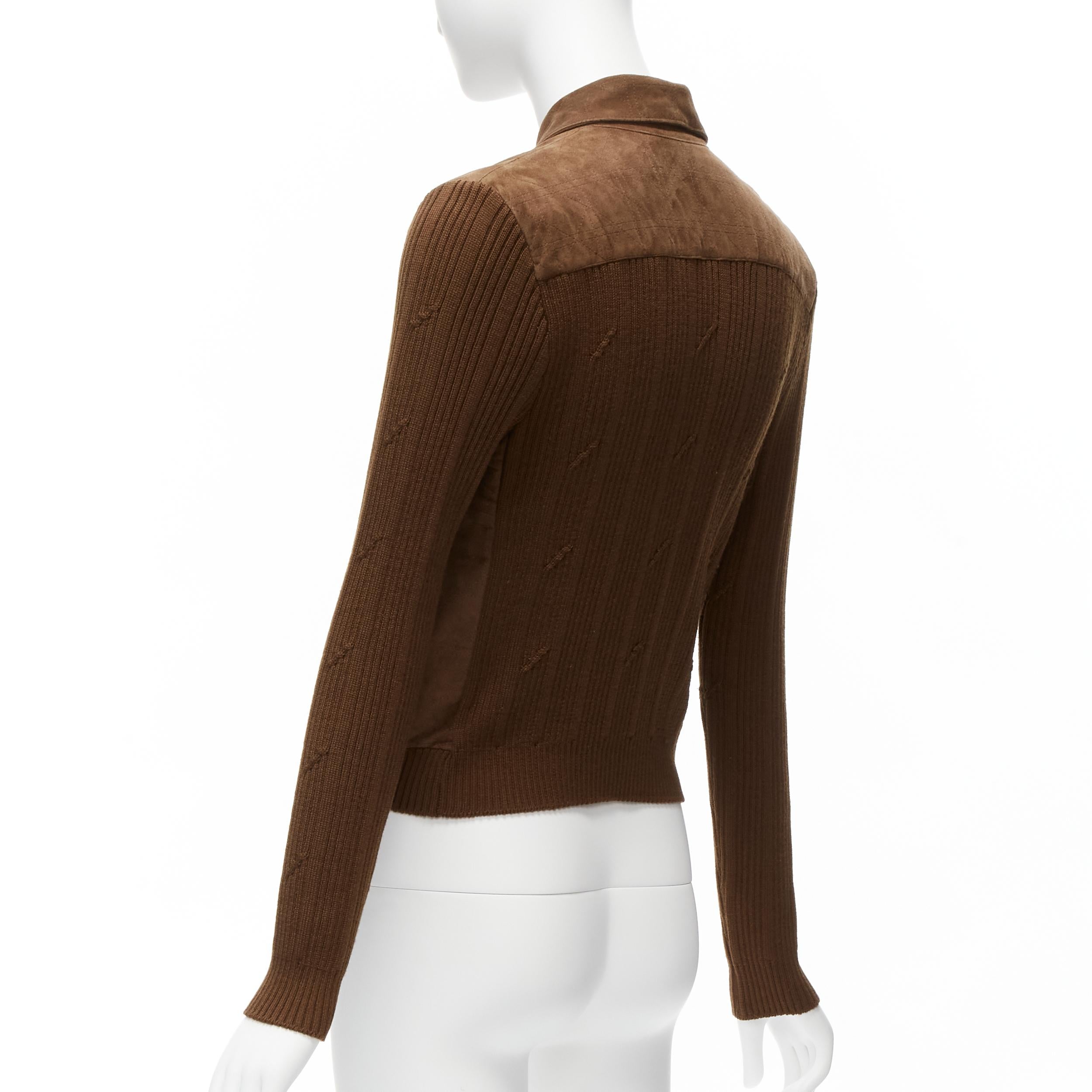 CHRISTIAN DIOR Vintage Cannage stitch brown suede ribbed half zip sweater For Sale 1