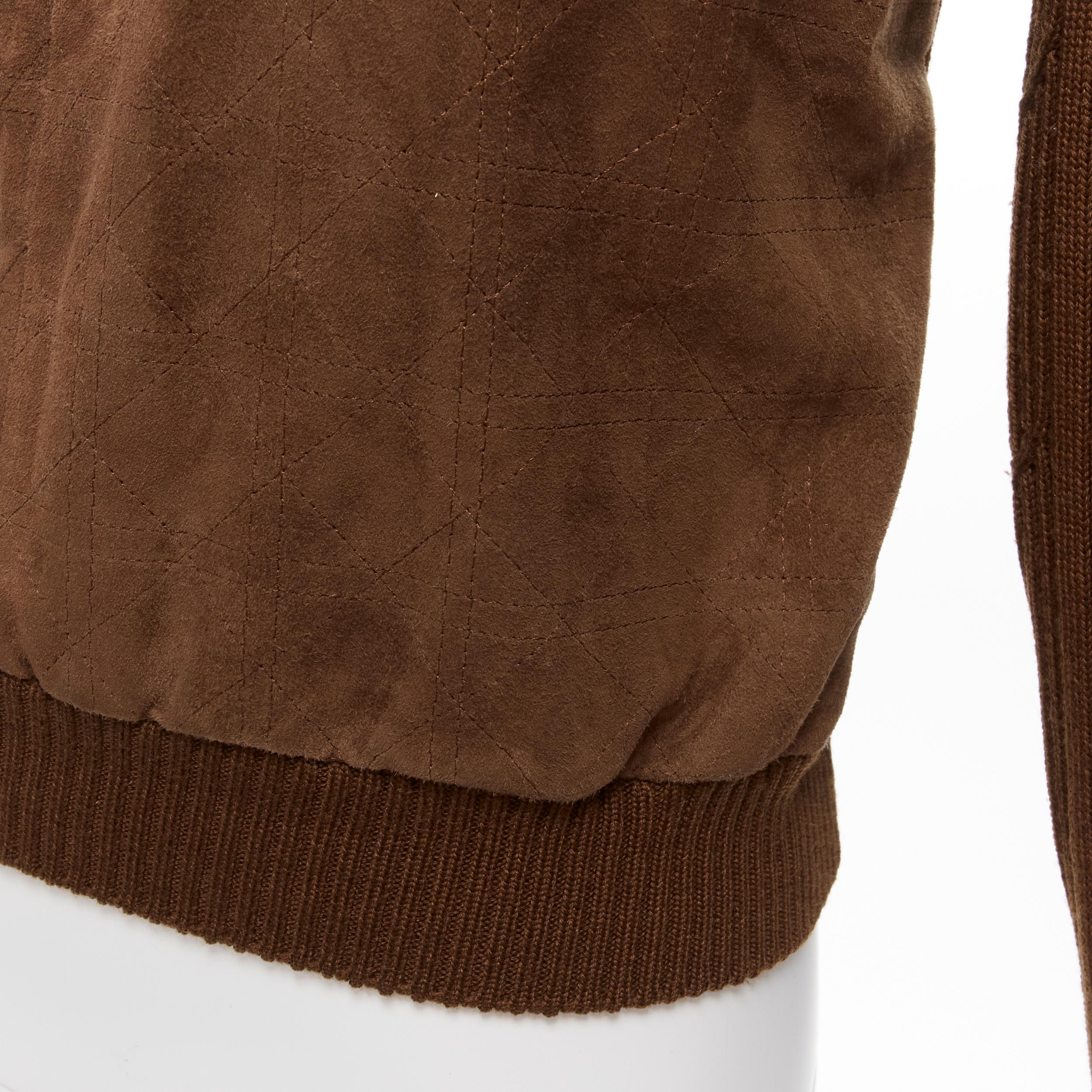 CHRISTIAN DIOR Vintage Cannage stitch brown suede ribbed half zip sweater For Sale 2
