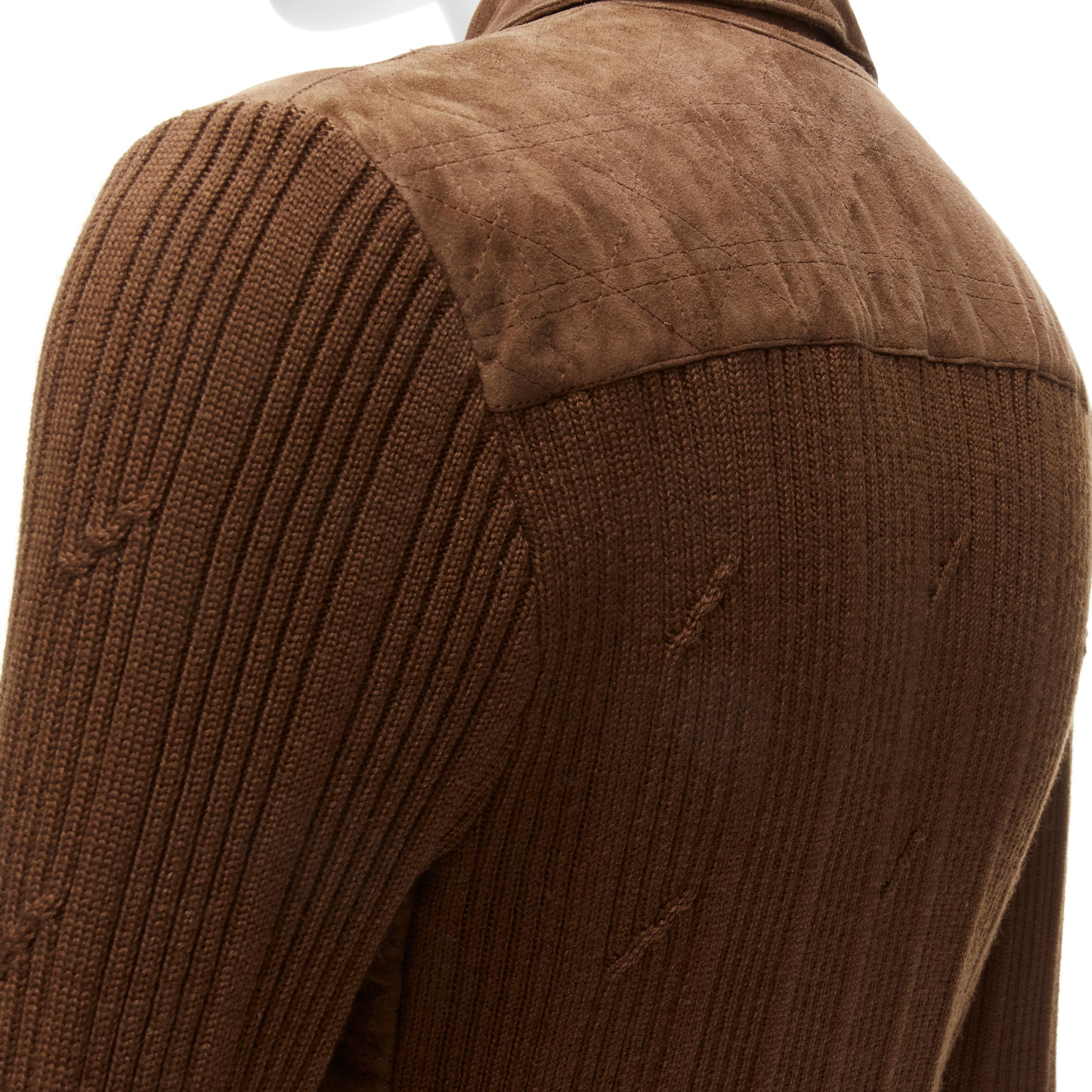 CHRISTIAN DIOR Vintage Cannage stitch brown suede ribbed half zip sweater For Sale 3