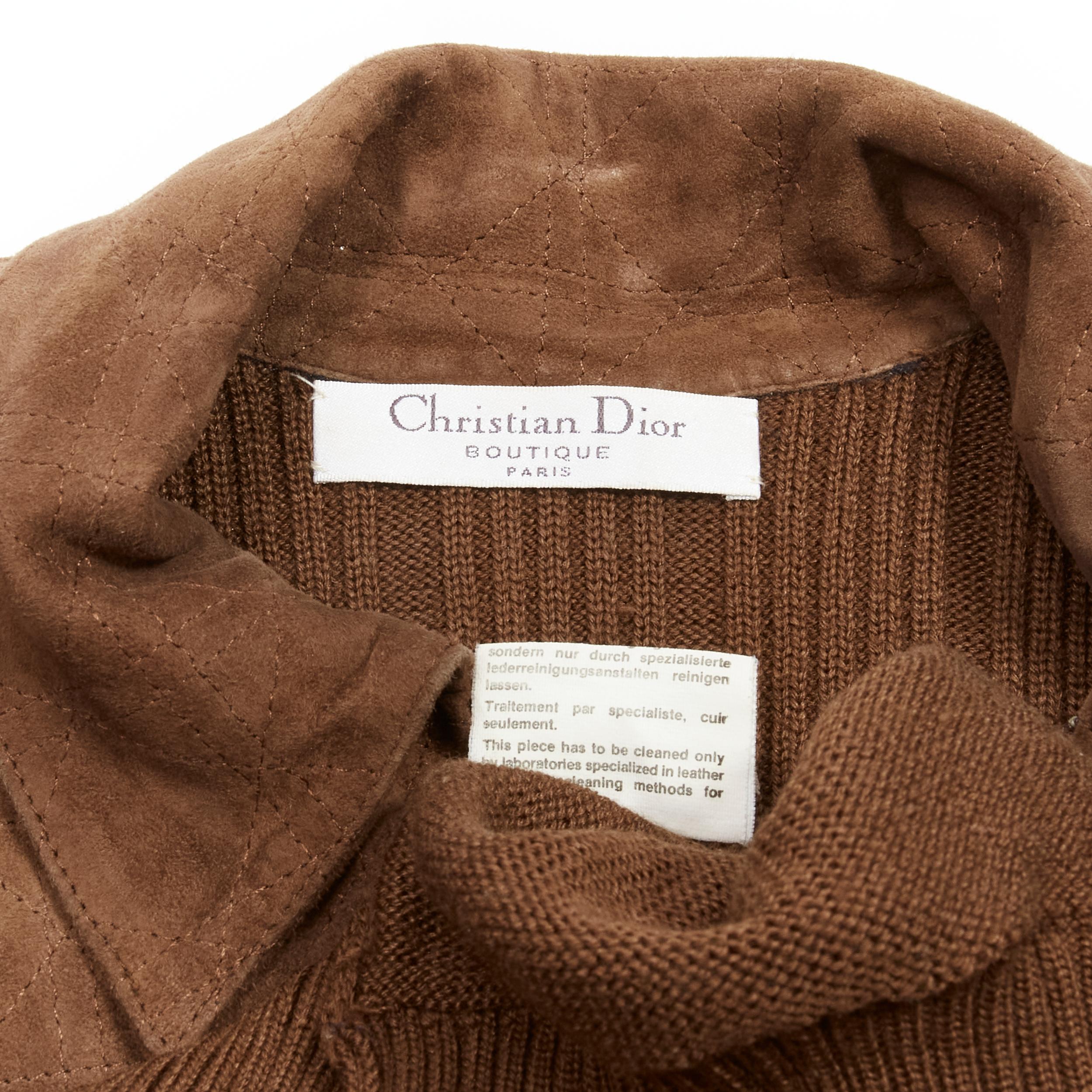 CHRISTIAN DIOR Vintage Cannage stitch brown suede ribbed half zip sweater For Sale 4