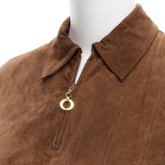 CHRISTIAN DIOR Pull vintage en cuir de daim côtelé à demi- zippé à points cannage
