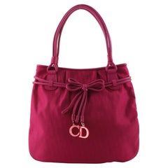 Christian Dior Vintage CD Bow Tote Diorissimo Canvas with Leather