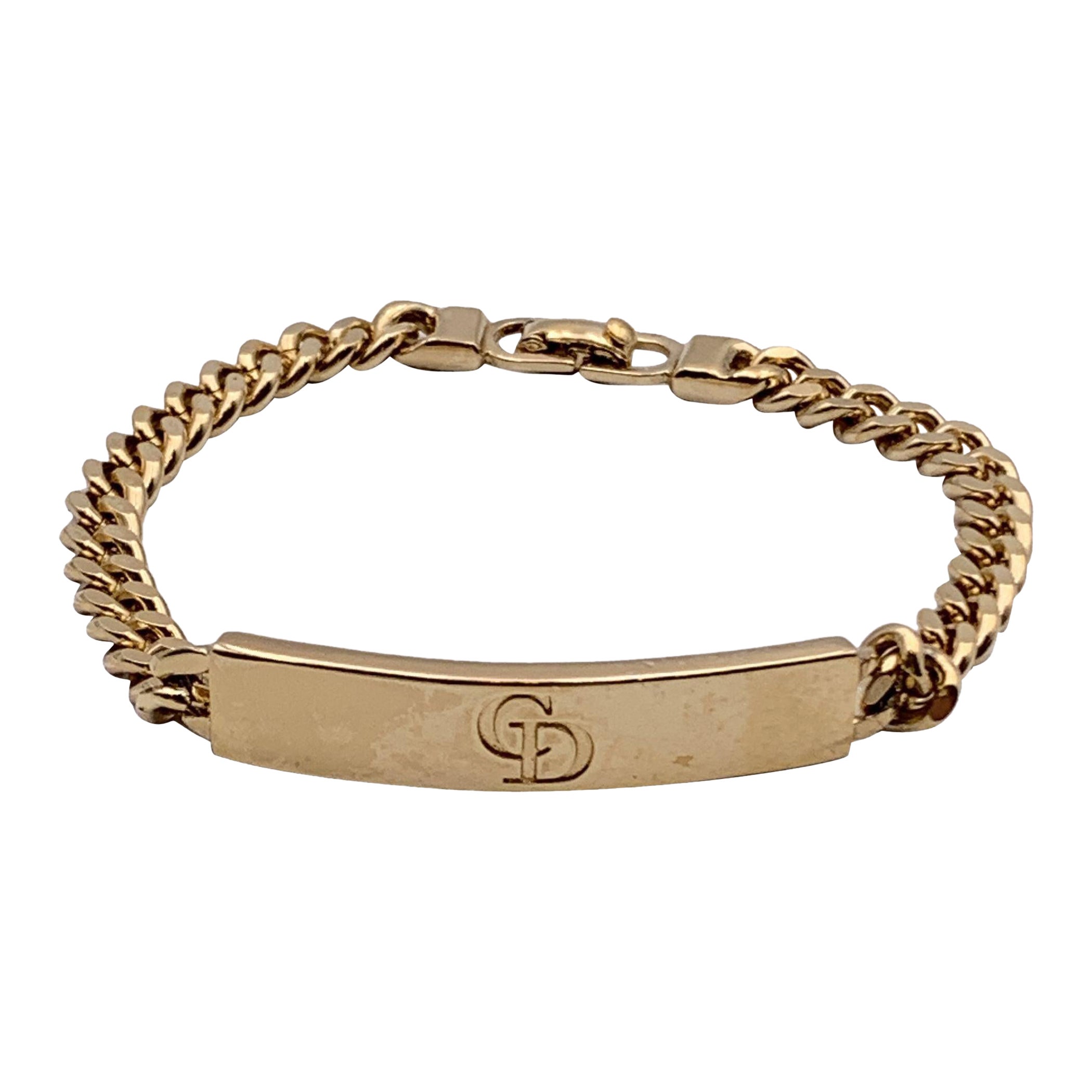 Christian Dior Vintage CD Logo Gold Metal Chain Link Logo Bracelet