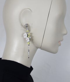 CHRISTIAN DIOR Vintage CD Logo Pastel Roses Dangle Earrings