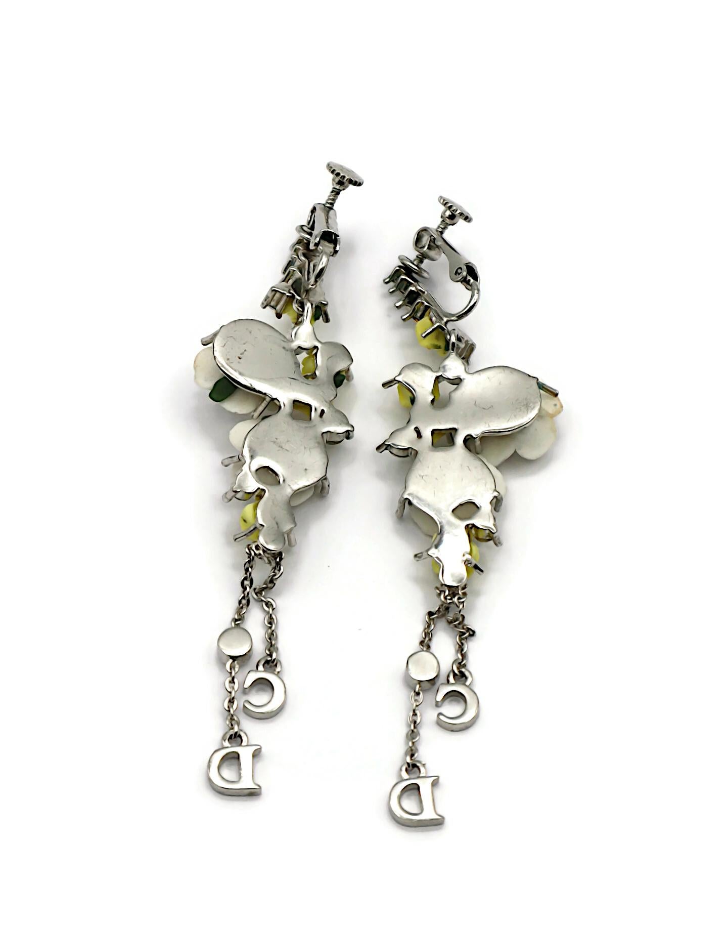 CHRISTIAN DIOR Vintage CD Logo Pastel Roses Dangle Earrings For Sale 3