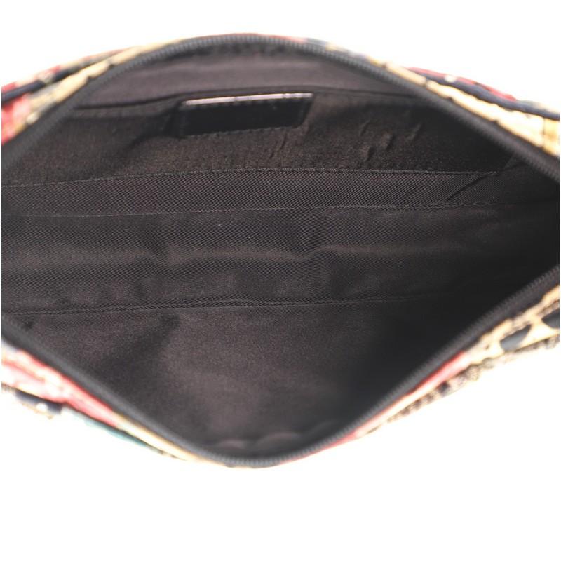 Brown Christian Dior Vintage Chain Clutch Beaded Printed Satin Small