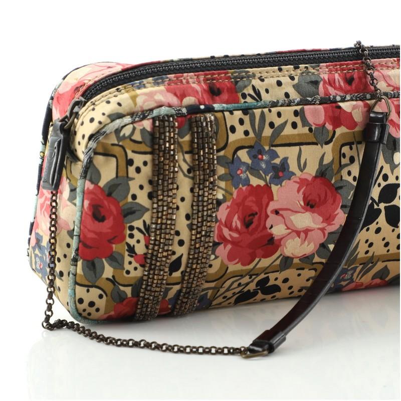 Christian Dior Vintage Chain Clutch Beaded Printed Satin Small In Good Condition In NY, NY