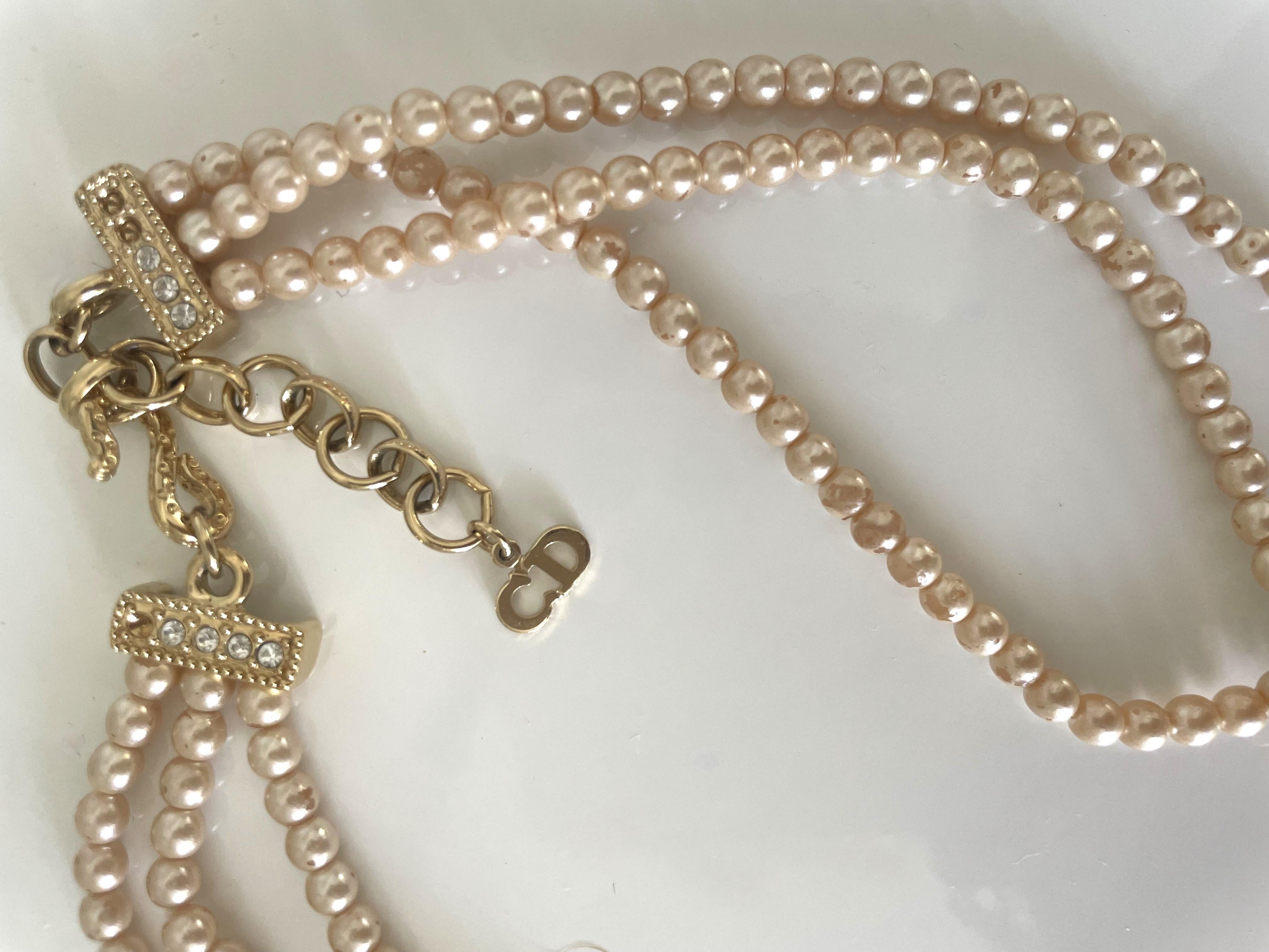 Christian Dior Vintage Choke Necklace Pearls Golden Details Rhinestones 90s For Sale 1