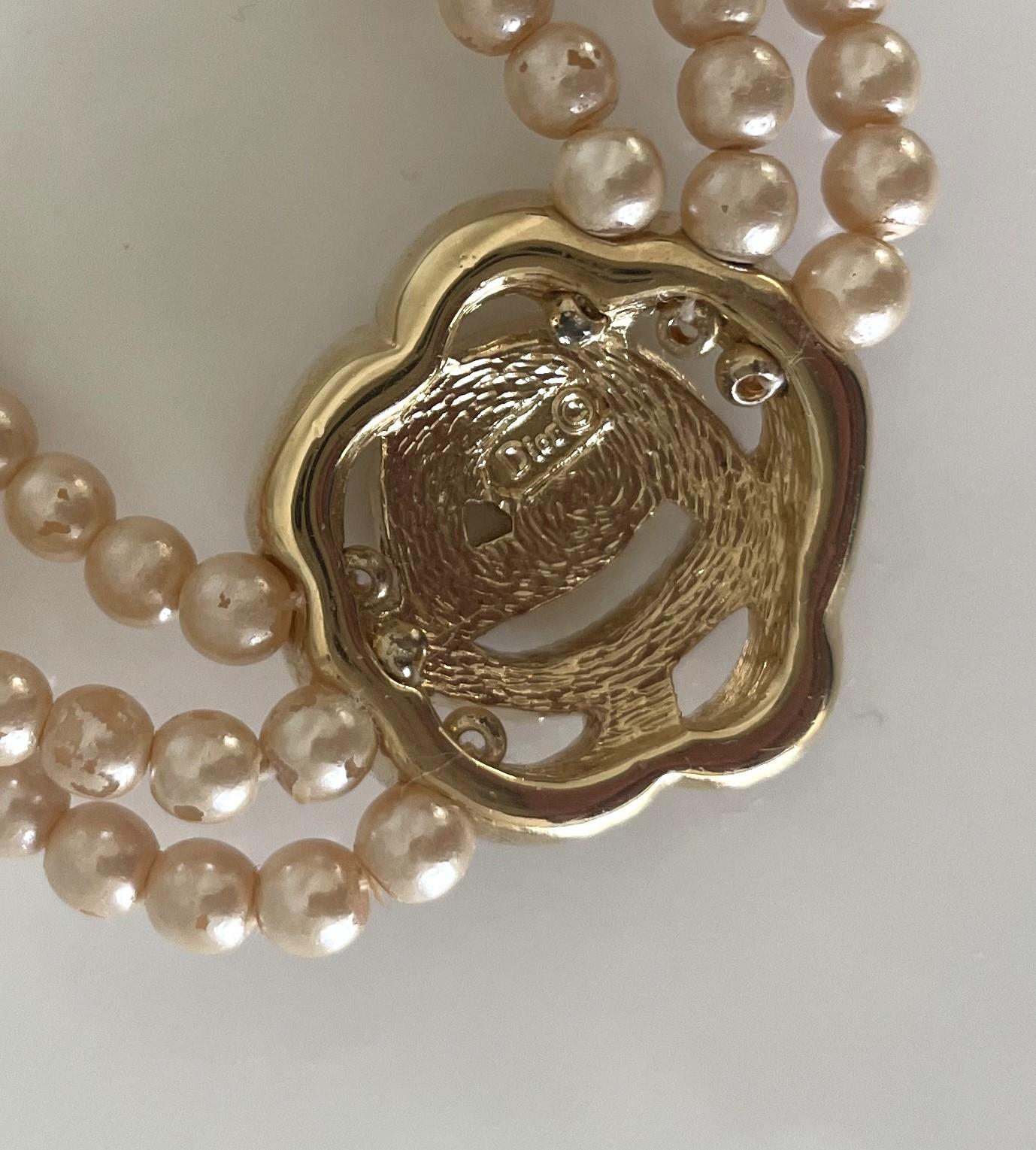 Christian Dior Vintage Choke Necklace Pearls Golden Details Rhinestones 90s For Sale 2
