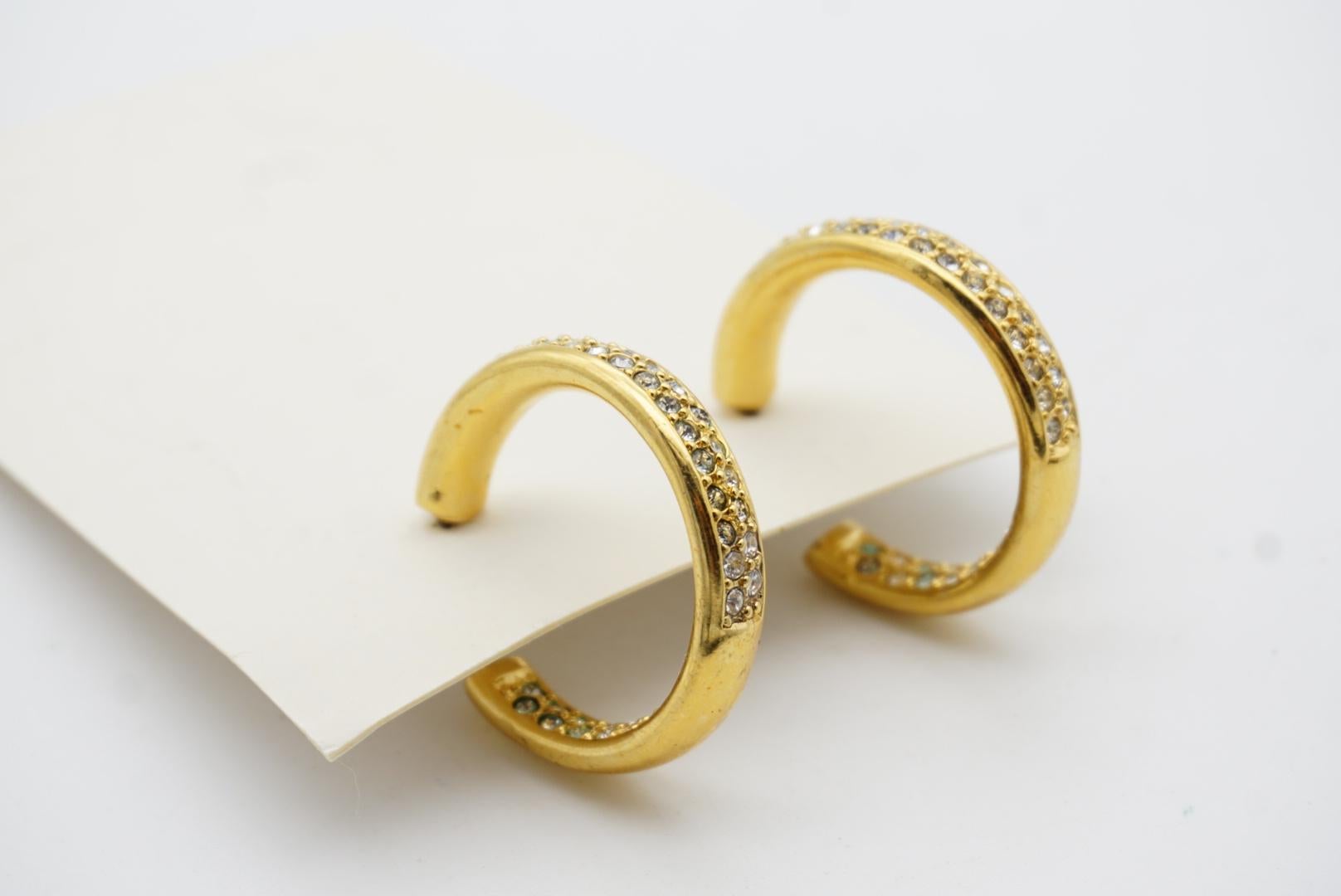 Christian Dior Vintage Circle Glow Open Hoop Crystals Huggie Pierced Earrings 5