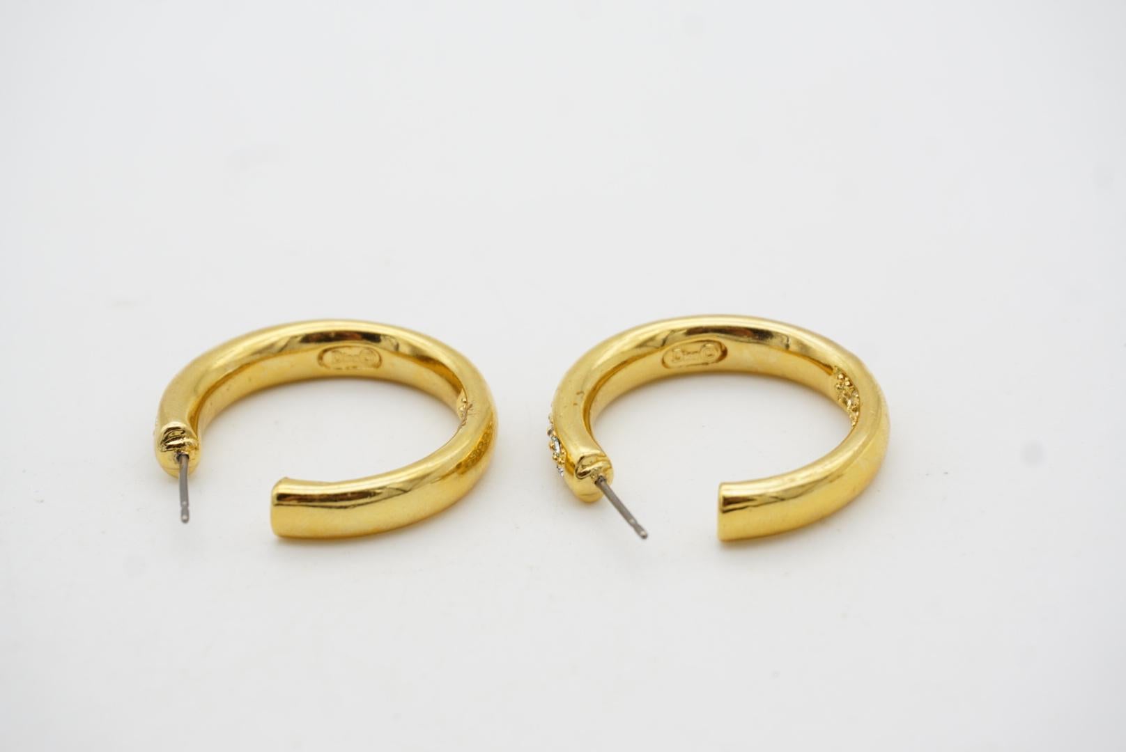 Christian Dior Vintage Circle Glow Open Hoop Crystals Huggie Pierced Earrings 6