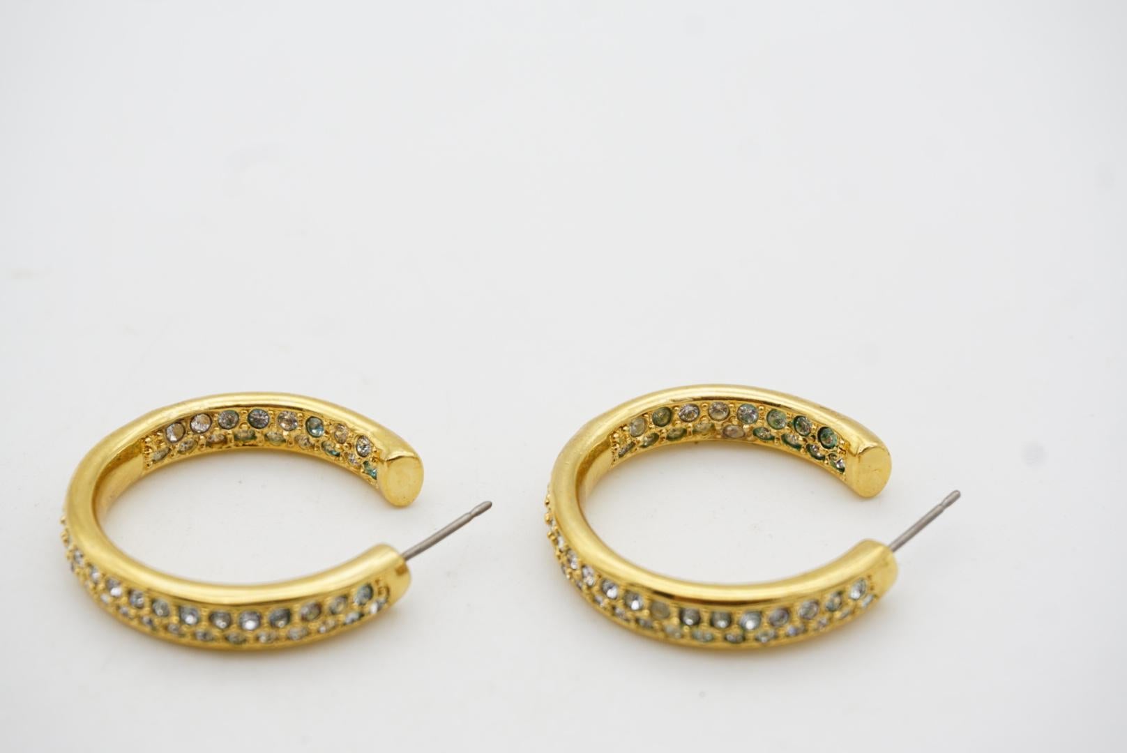 Christian Dior Vintage Circle Glow Open Hoop Crystals Huggie Pierced Earrings 7