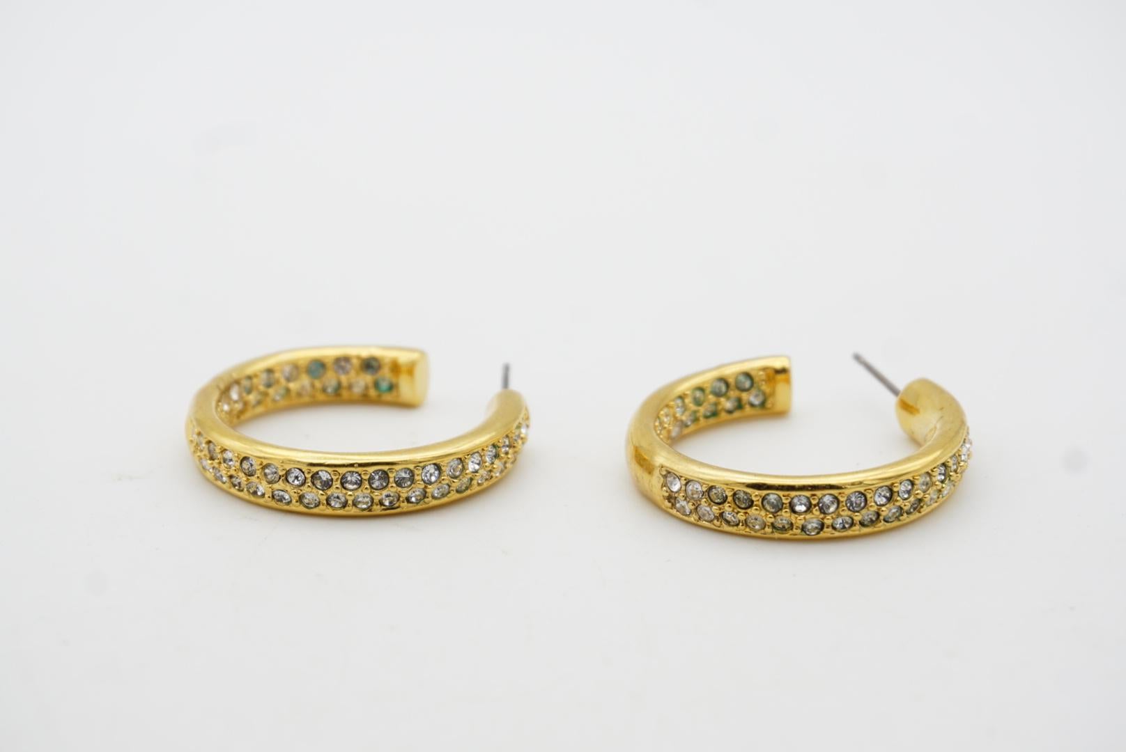 Christian Dior Vintage Circle Glow Open Hoop Crystals Huggie Pierced Earrings 8