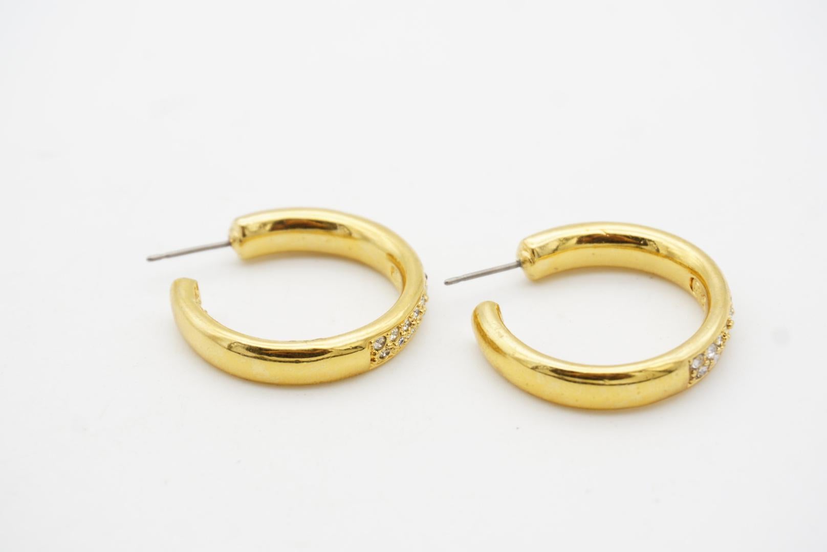 Christian Dior Vintage Circle Glow Open Hoop Crystals Huggie Pierced Earrings 9