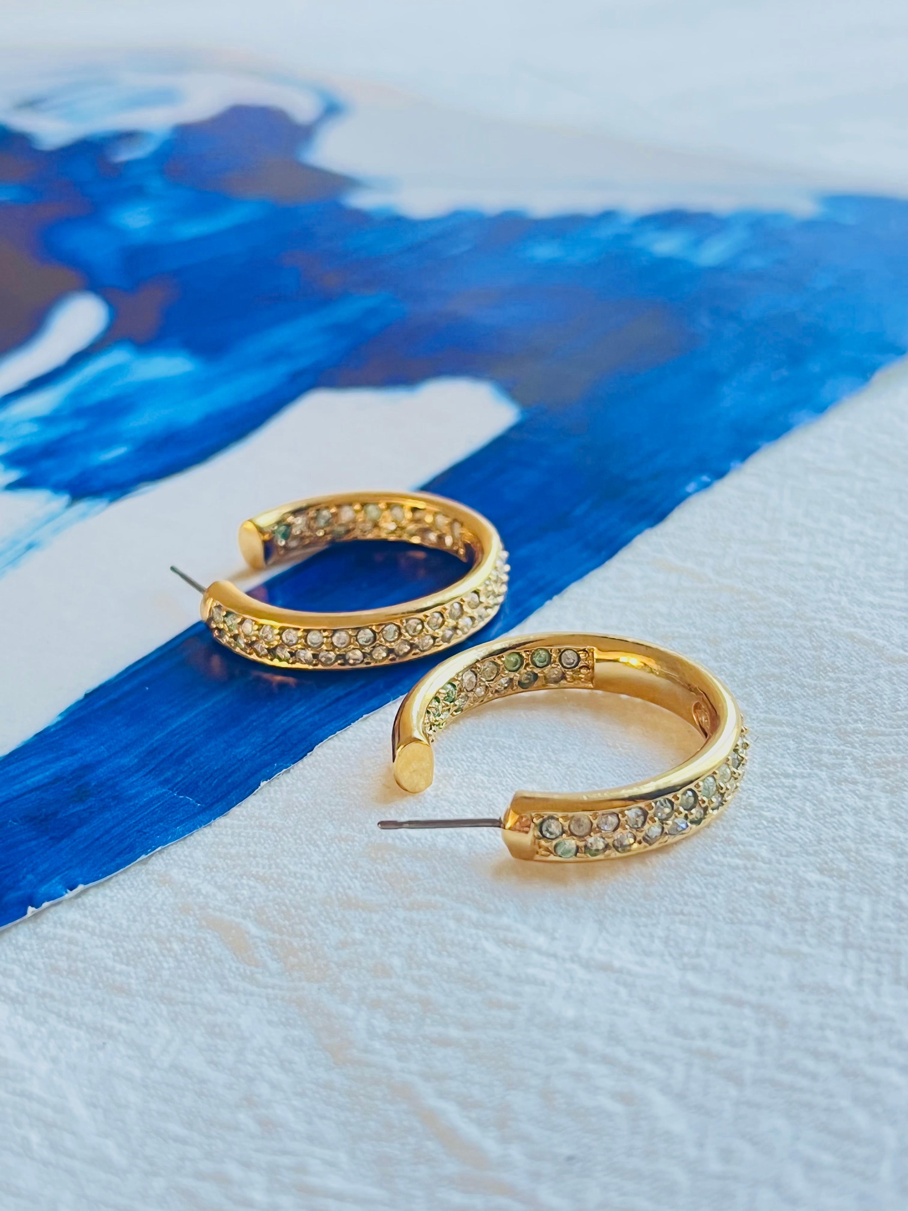Women's or Men's Christian Dior Vintage Circle Glow Open Hoop Crystals Huggie Pierced Earrings