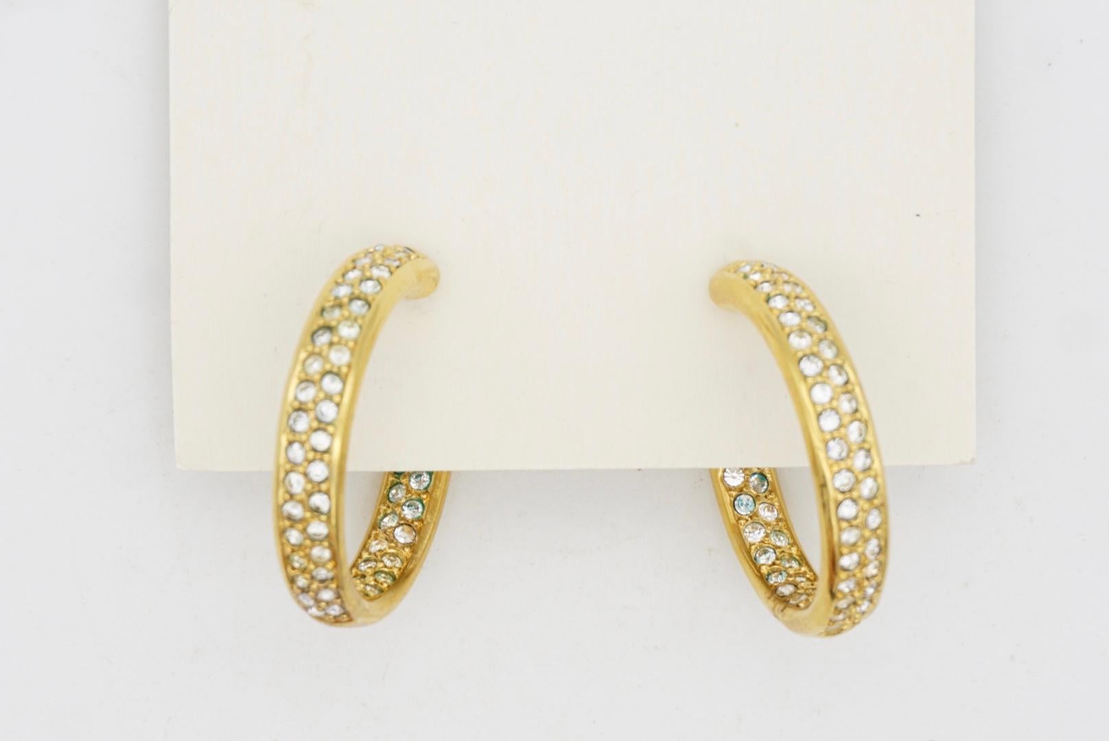 Christian Dior Vintage Circle Glow Open Hoop Crystals Huggie Pierced Earrings 4