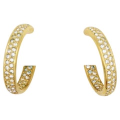 Christian Dior Vintage Circle Glow Open Hoop Crystals Huggie Pierced Earrings