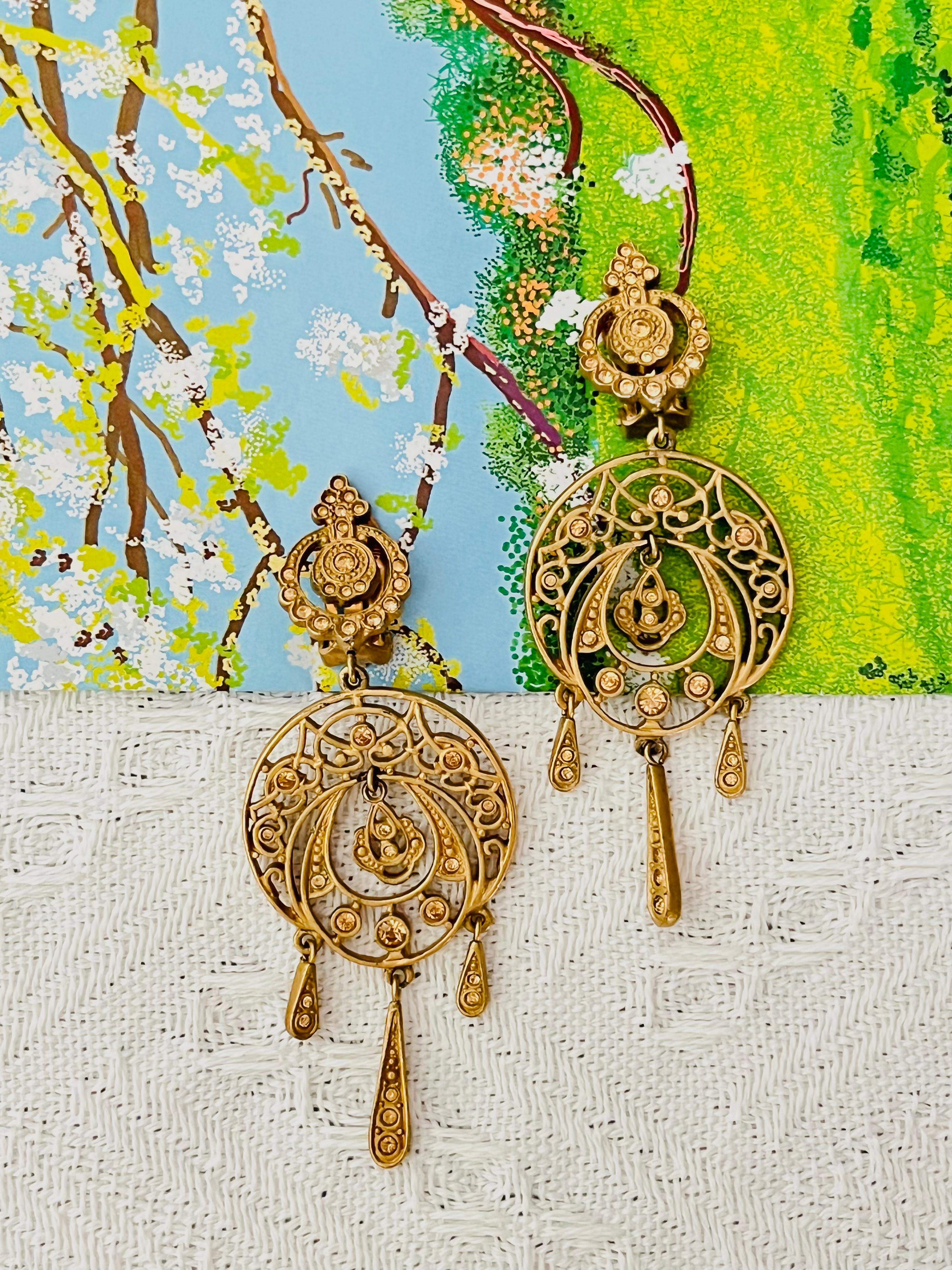 Art Deco Christian Dior by John Galliano Citrine Crystals Openwork Chandelier Earrings For Sale