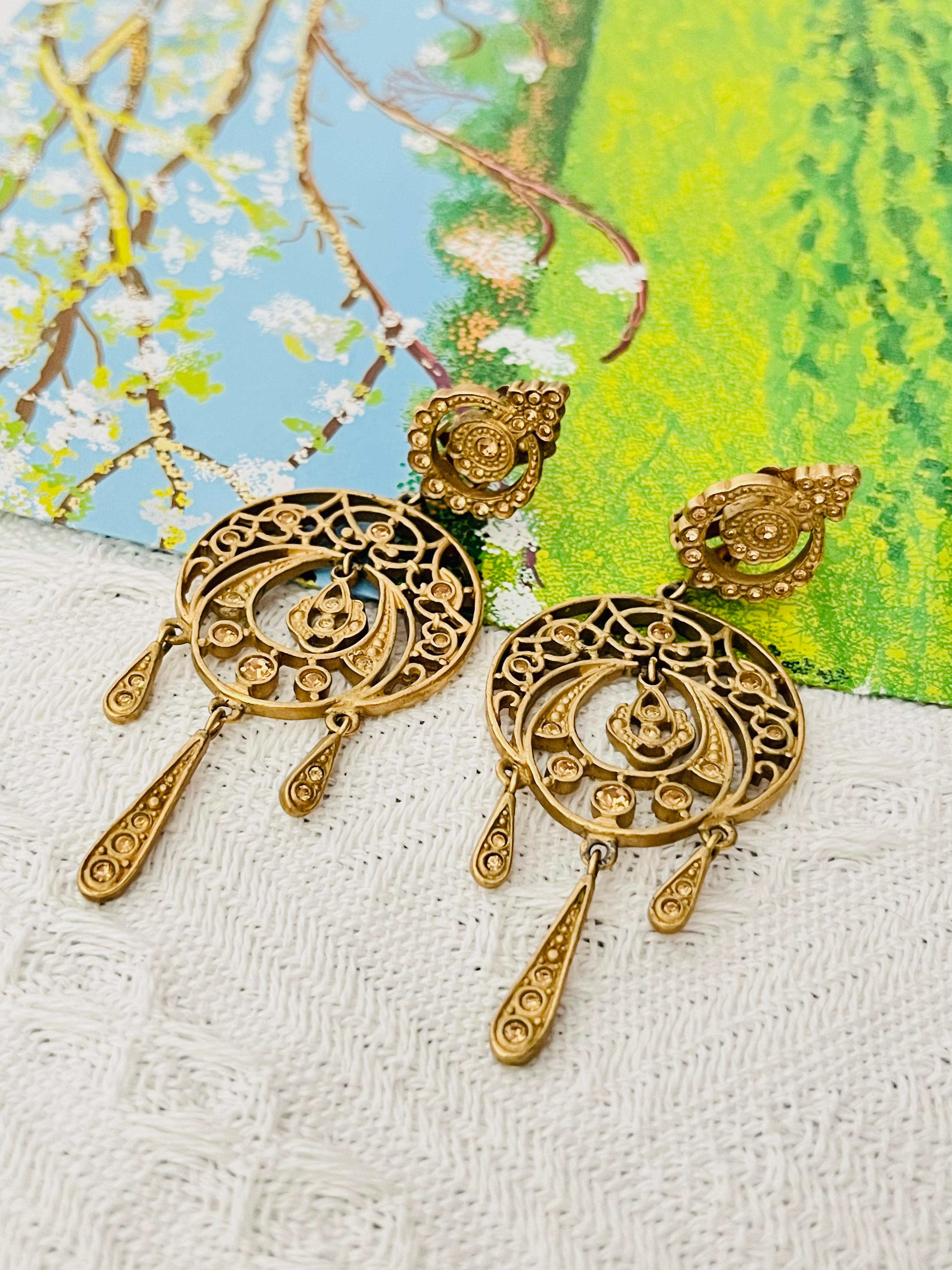 Christian Dior by John Galliano Citrine Crystals Openwork Chandelier Earrings In Good Condition For Sale In Wokingham, England