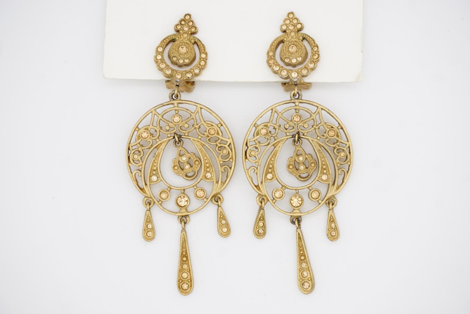 Christian Dior by John Galliano Citrine Crystals Openwork Chandelier Earrings For Sale 2