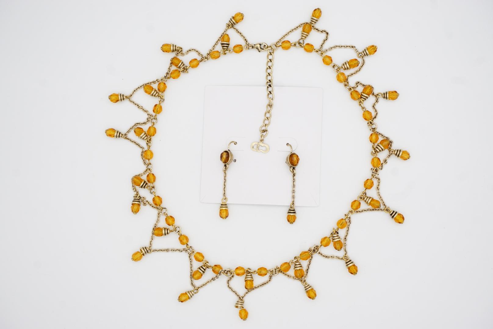 Christian Dior Vintage Citrine Crystals Bib Tassel Drop Set Necklace Earrings en vente 8