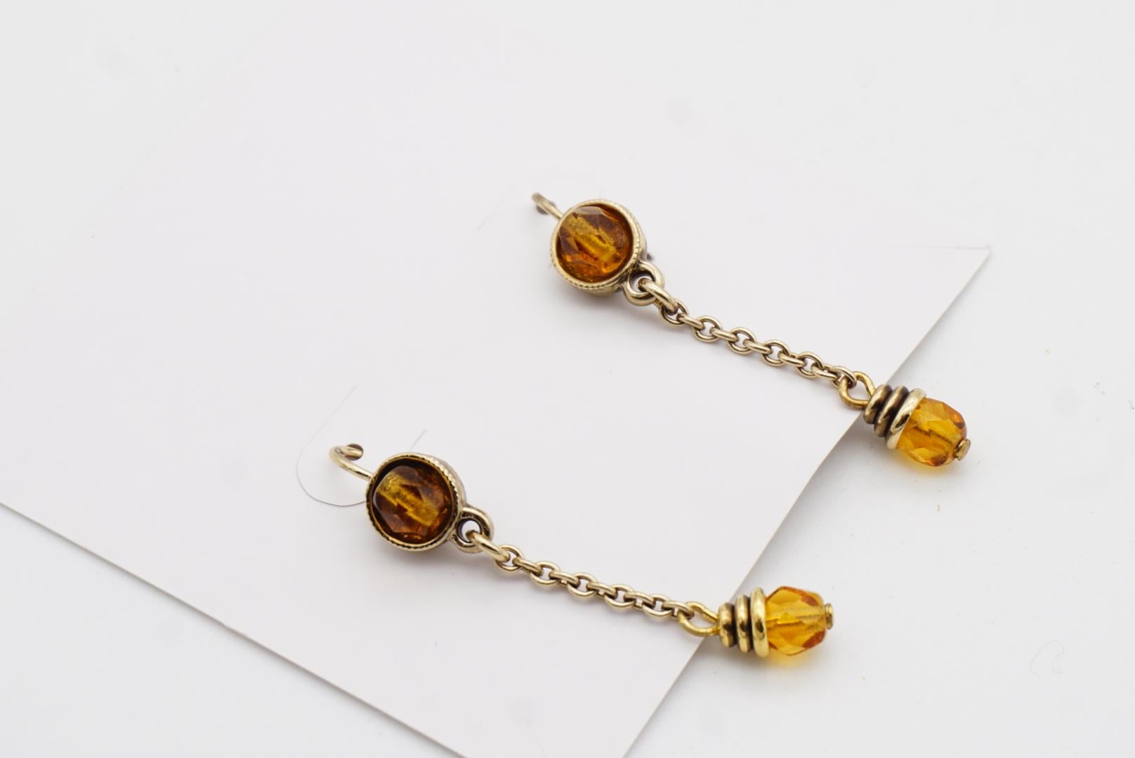 Christian Dior Vintage Citrine Crystals Bib Tassel Drop Set Necklace Earrings en vente 10
