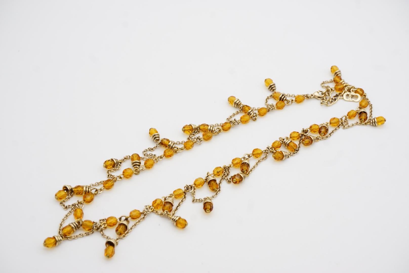 Christian Dior Vintage Citrine Crystals Bib Tassel Drop Set Necklace Earrings en vente 12