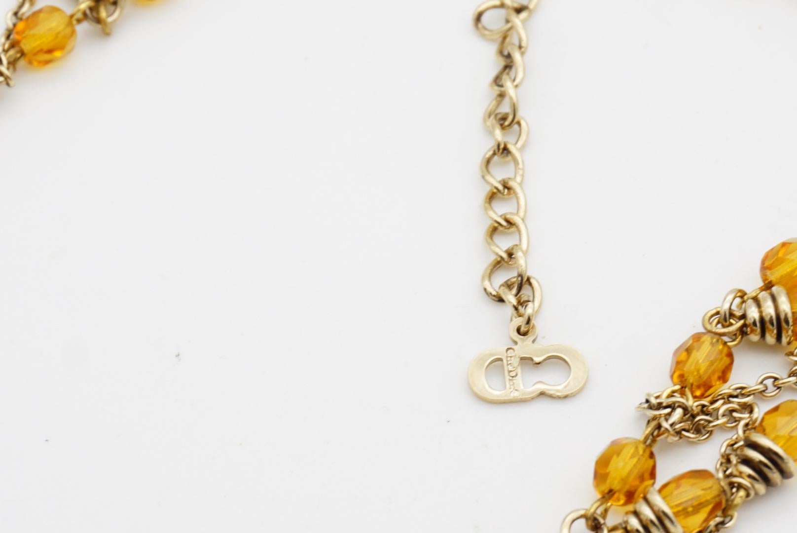 Christian Dior Vintage Citrine Crystals Bib Tassel Drop Set Necklace Earrings en vente 13
