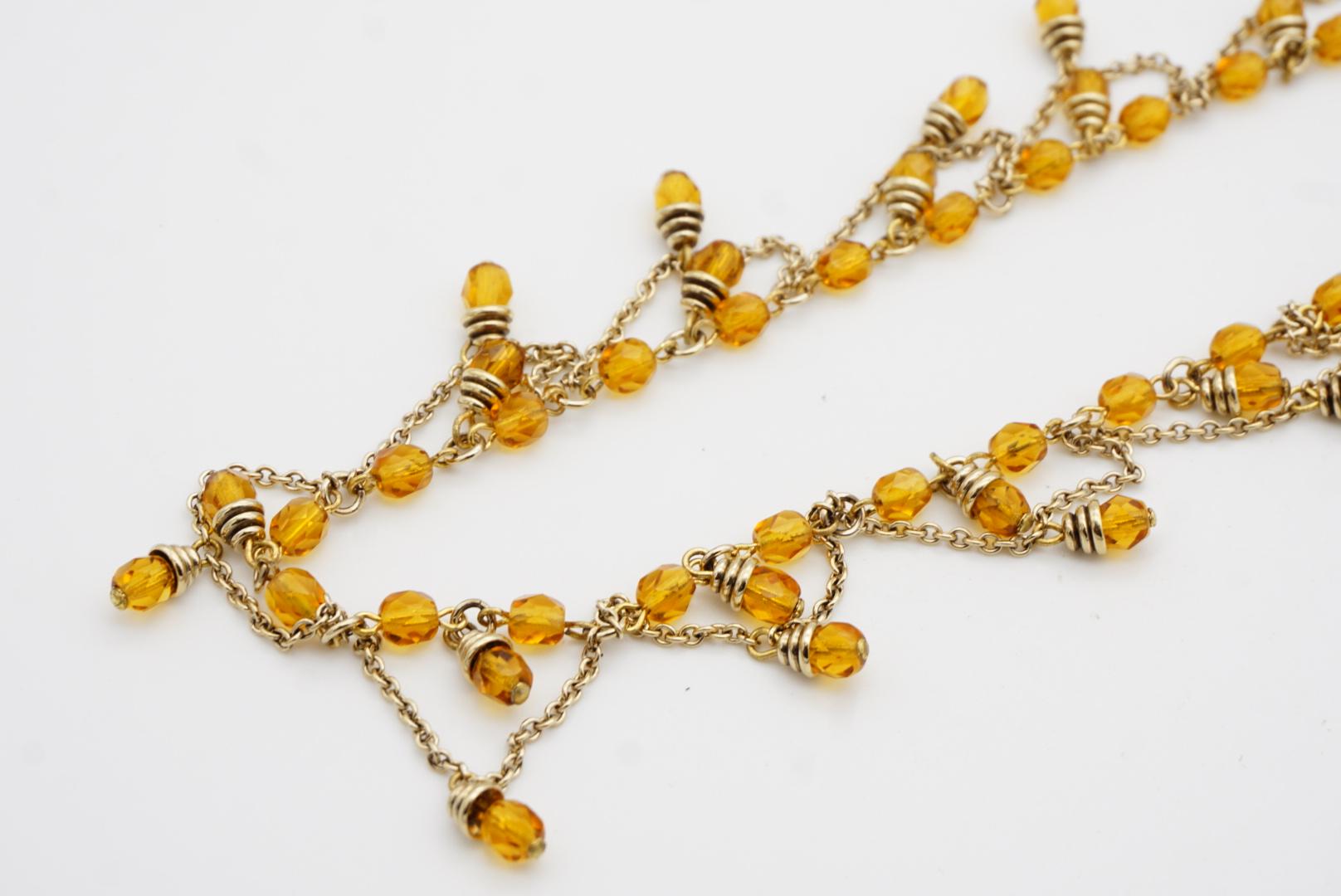 Christian Dior Vintage Citrine Crystals Bib Tassel Drop Set Necklace Earrings en vente 14