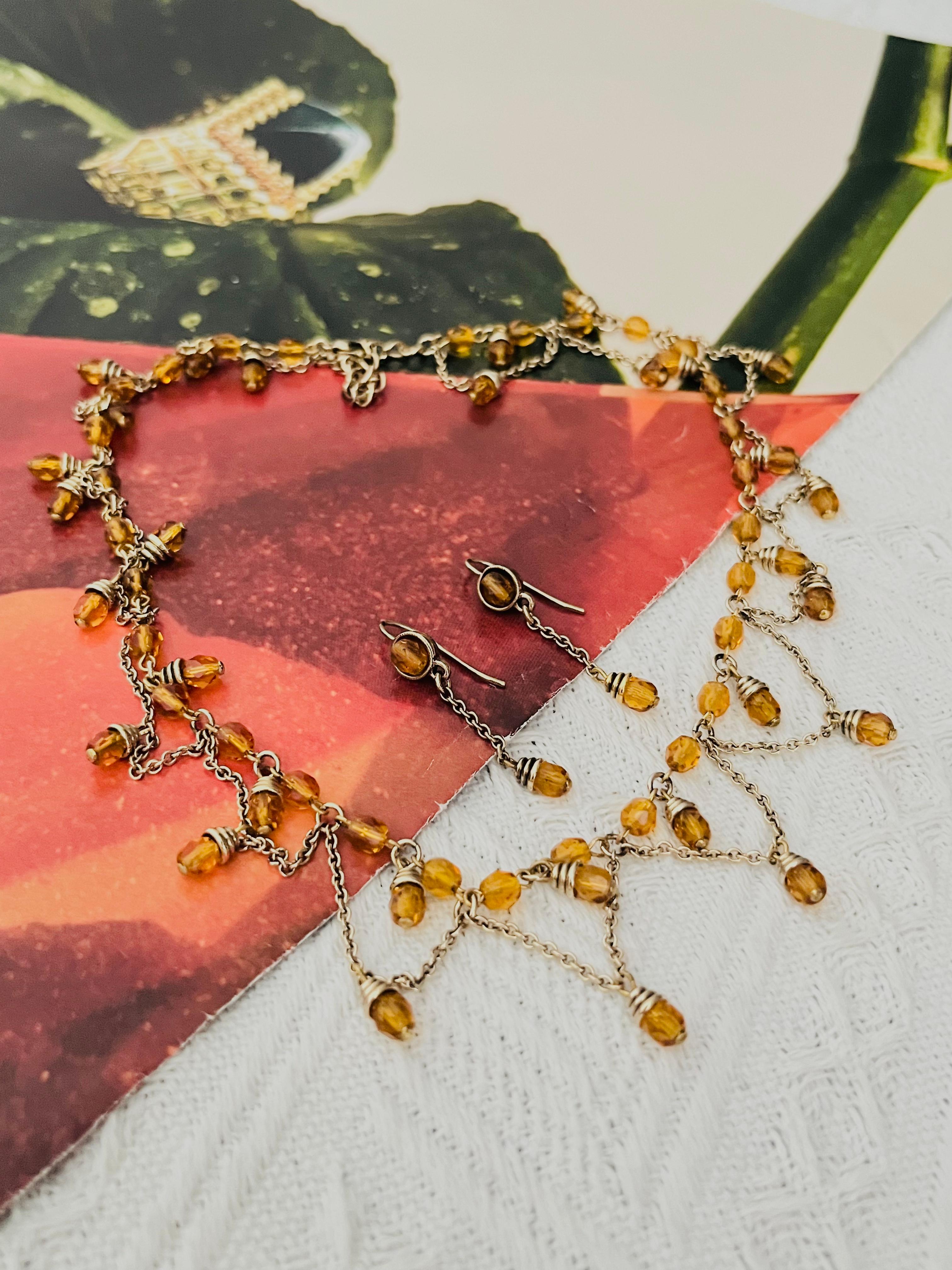Christian Dior Vintage Citrine Crystals Bib Tassel Drop Set Necklace Earrings Bon état - En vente à Wokingham, England