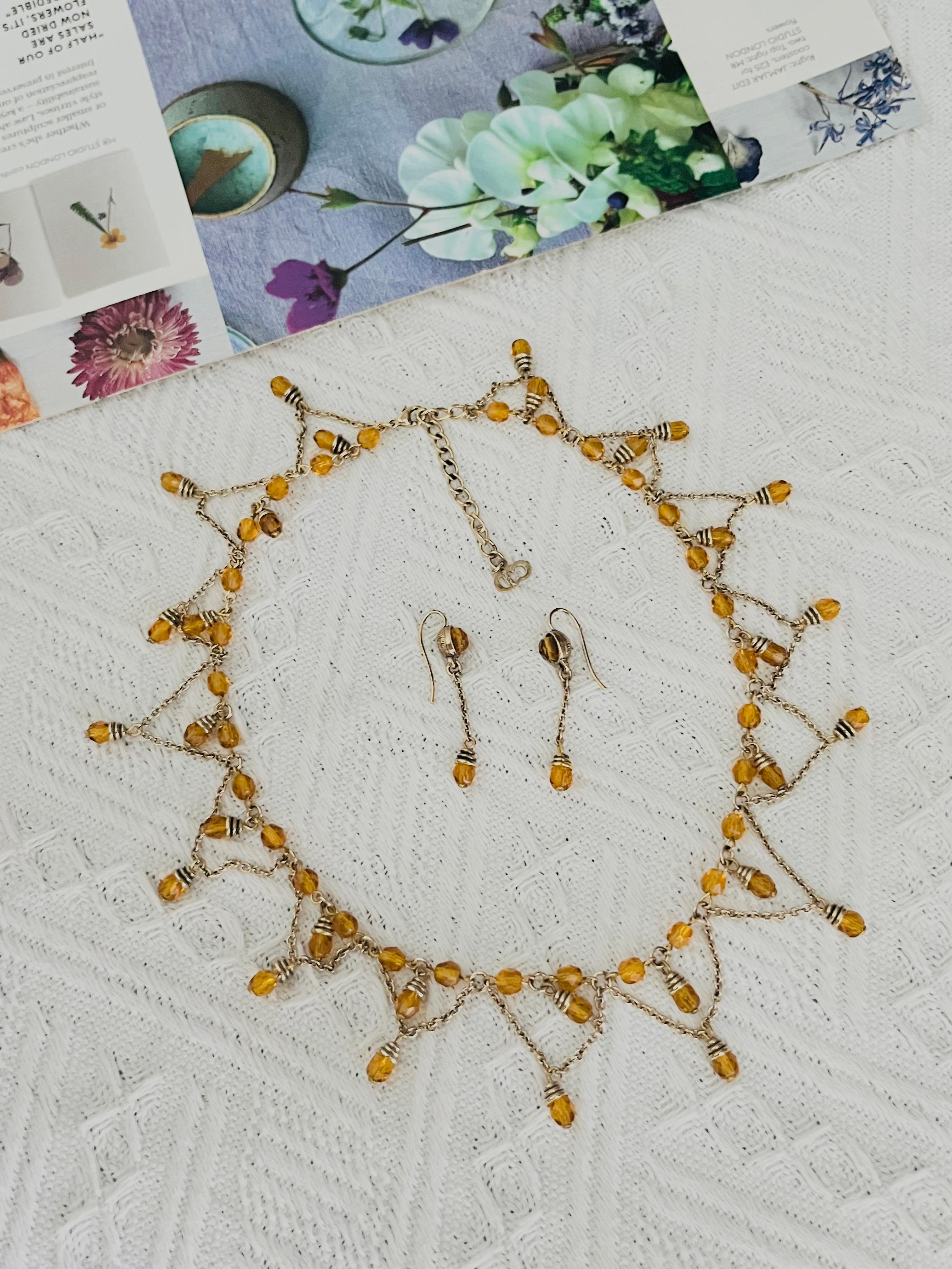 Christian Dior Vintage Citrine Crystals Bib Tassel Drop Set Necklace Earrings en vente 2