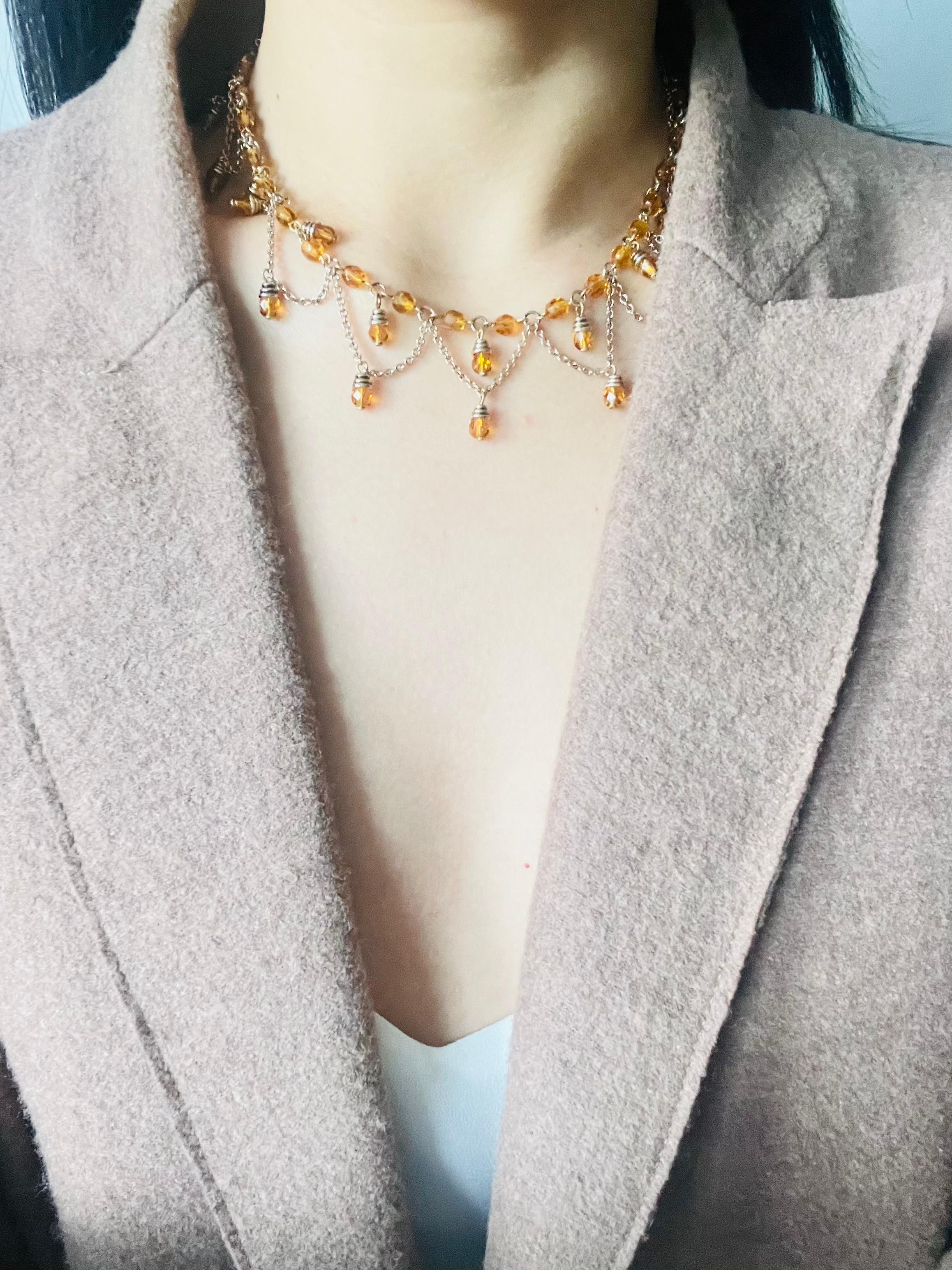 Christian Dior Vintage Citrine Crystals Bib Tassel Drop Set Necklace Earrings en vente 3