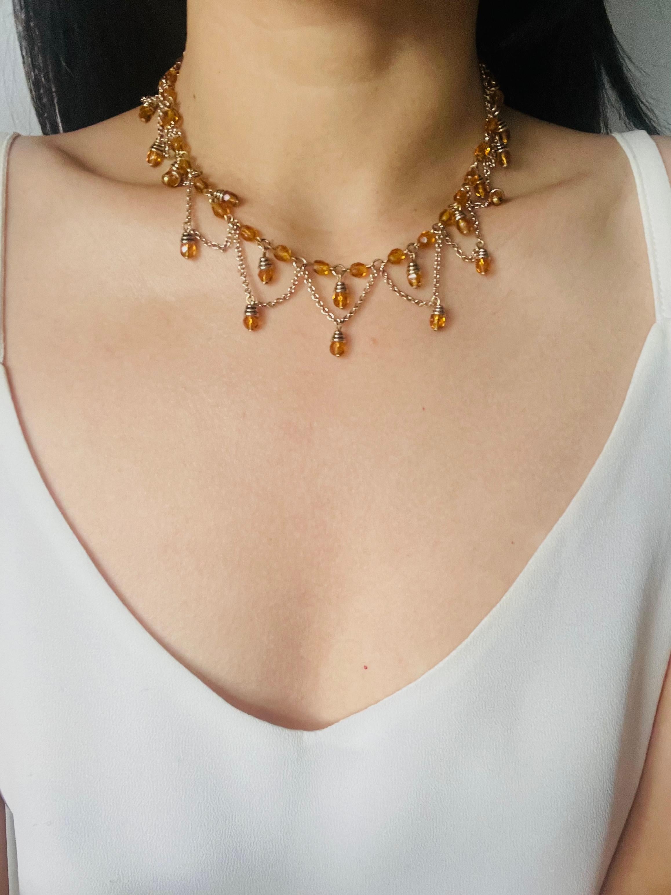 Christian Dior Vintage Citrine Crystals Bib Tassel Drop Set Necklace Earrings en vente 4