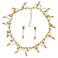 Christian Dior, collier et boucles d'oreilles vintage en cristaux de citrine
