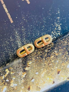 Christian Dior Vintage Classic Logo CD Hallmark Monogram Openwork Gold Cufflinks