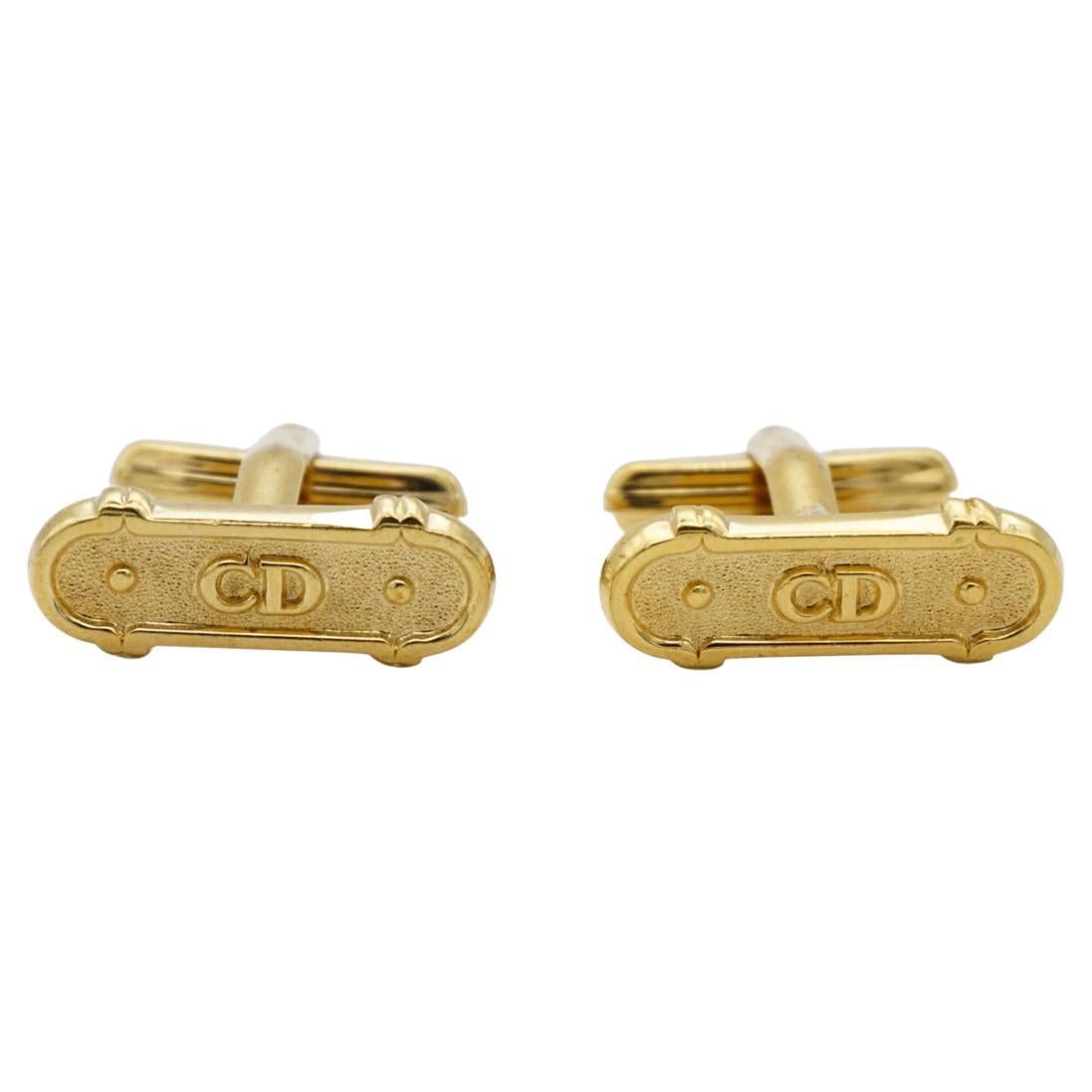 Christian Dior Vintage Classic Logo CD Hallmark Monogram Oval Gold Cufflinks 