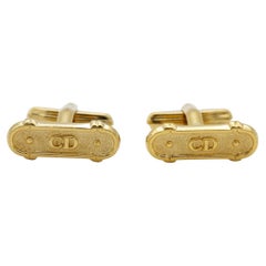 Christian Dior Retro Classic Logo CD Hallmark Monogram Oval Gold Cufflinks 