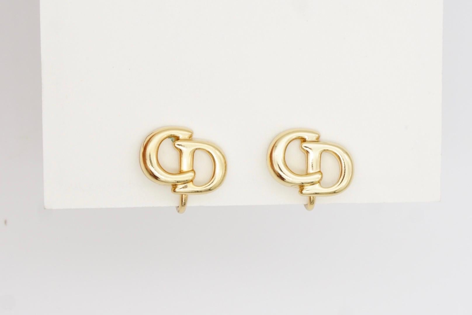 Christian Dior Vintage Classic Logo CD Monogram Hallmark Openwork Clip Earrings 4