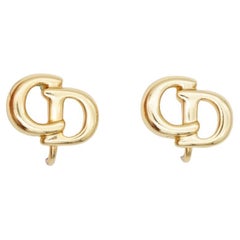 Christian Dior Vintage Classic Logo CD Monogram Hallmark Openwork Clip Earrings