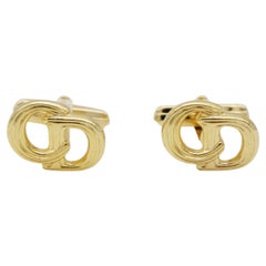 Christian Dior Vintage Classic Openwork Logo CD Hallmark Monogram Gold Cufflinks