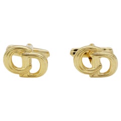 Christian Dior Vintage Classic Openwork Logo CD Hallmark Monogram Gold Cufflinks