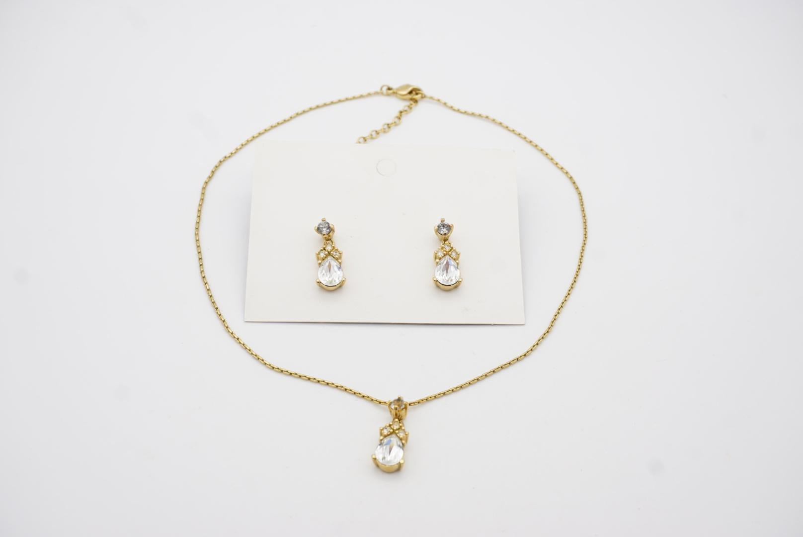 Christian Dior Vintage Cluster Crystals Water Tear Drop Set Necklace Earrings 6