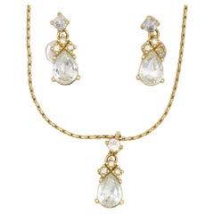 Christian Dior Vintage Cluster Crystals Water Tear Drop Set Necklace Earrings