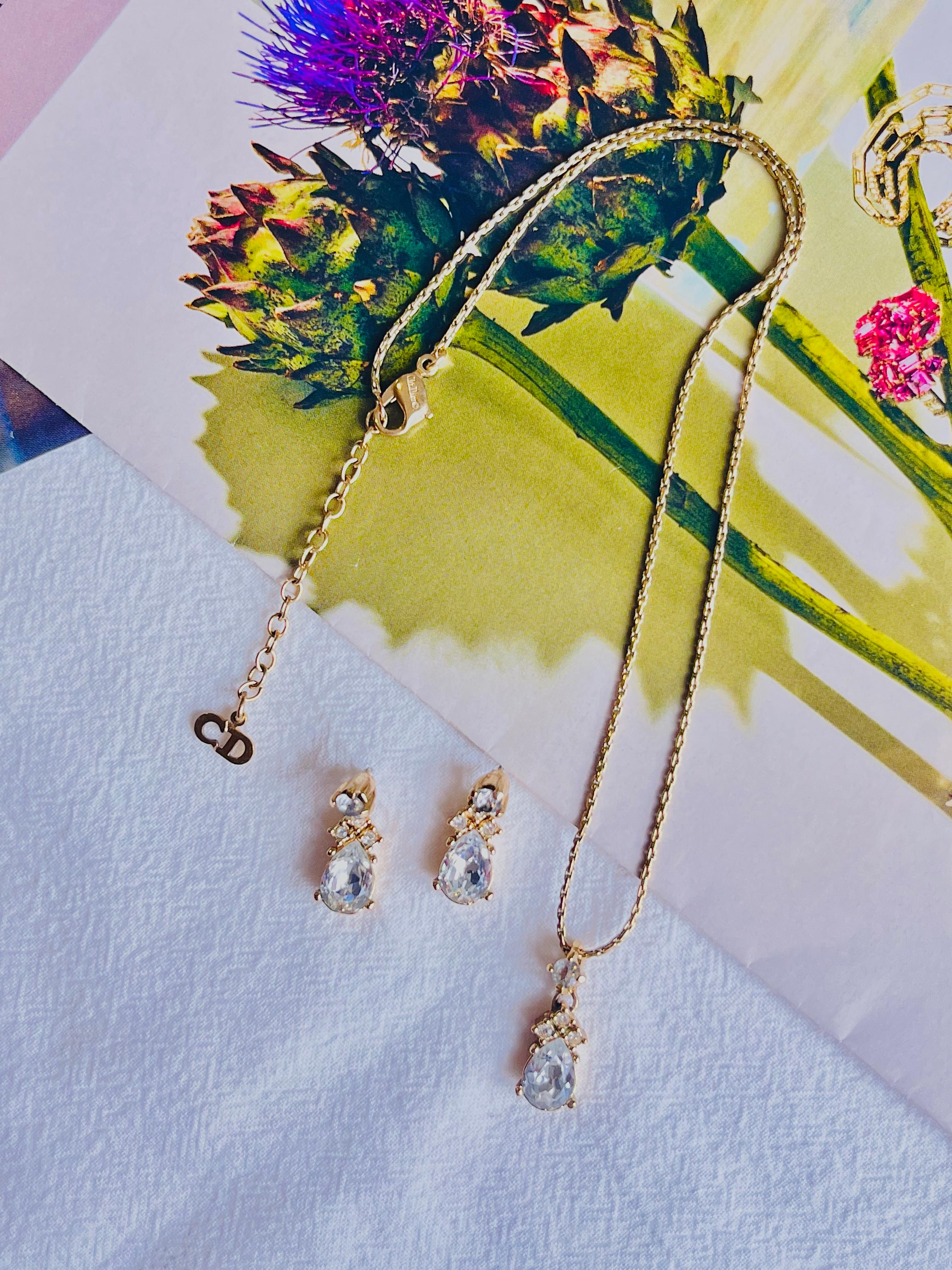 Baroque Christian Dior Vintage Cluster Crystals Water Tear Drop Set Necklace Earrings