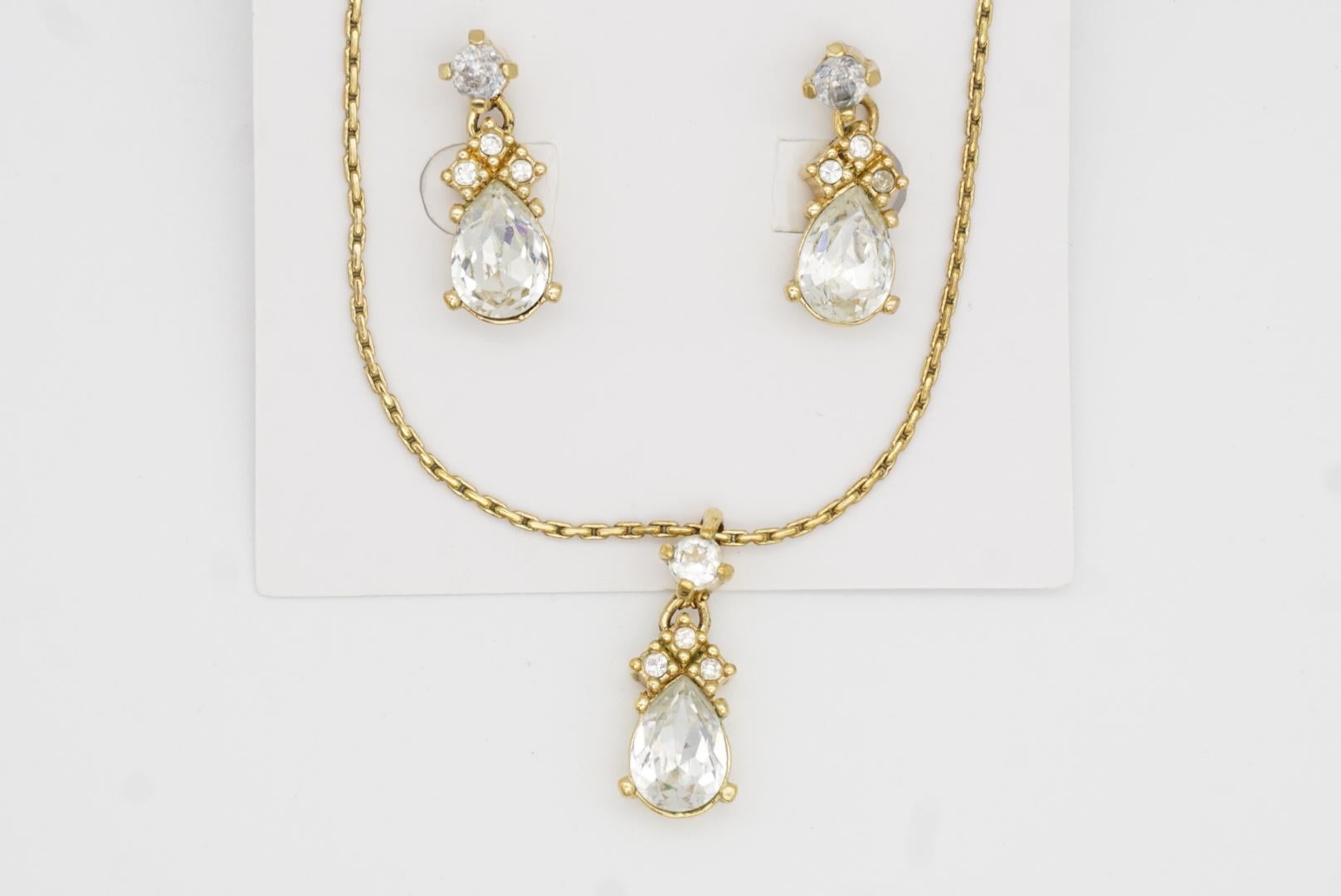 Christian Dior Vintage Cluster Crystals Water Tear Drop Set Necklace Earrings 3