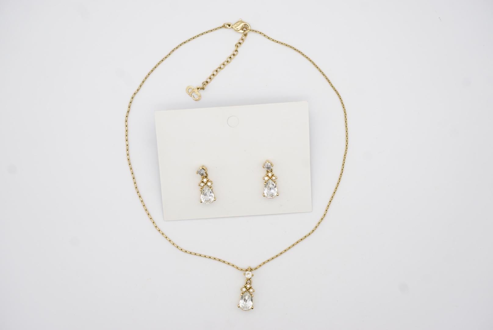 Christian Dior Vintage Cluster Crystals Water Tear Drop Set Necklace Earrings 4