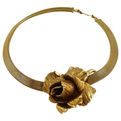 Christian Dior Vintage Collar Necklace with Three Dimensional Textured Rose