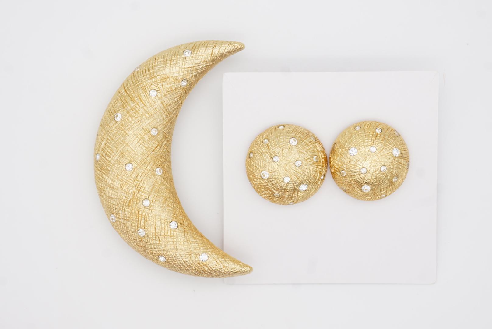 Christian Dior Vintage Crescent Moon Circle Sun Crystals Set Brooch Earrings 5