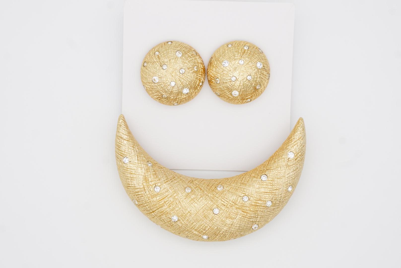 Christian Dior Vintage Crescent Moon Circle Sun Crystals Set Brooch Earrings 6